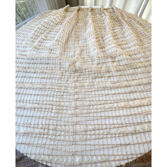 Vintage 70s net woven curtain, long cream & brown mesh, single pleated panel - Picture 4 of 6